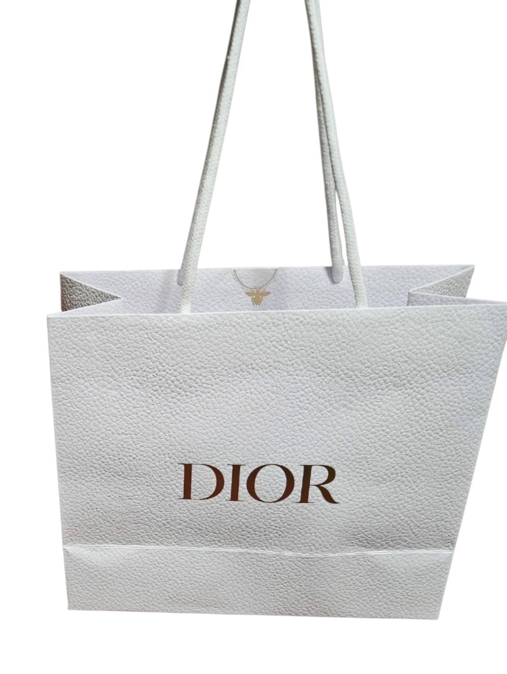 Christisn Dior White and Gold Textured Shopping Gift Bag - Small ~ Like New
